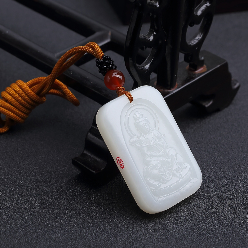 新疆和田玉山料普贤菩萨吊坠-红掌柜