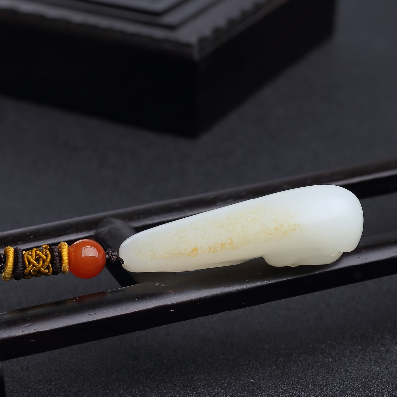 新疆天然和田羊脂白玉吊坠-红掌柜