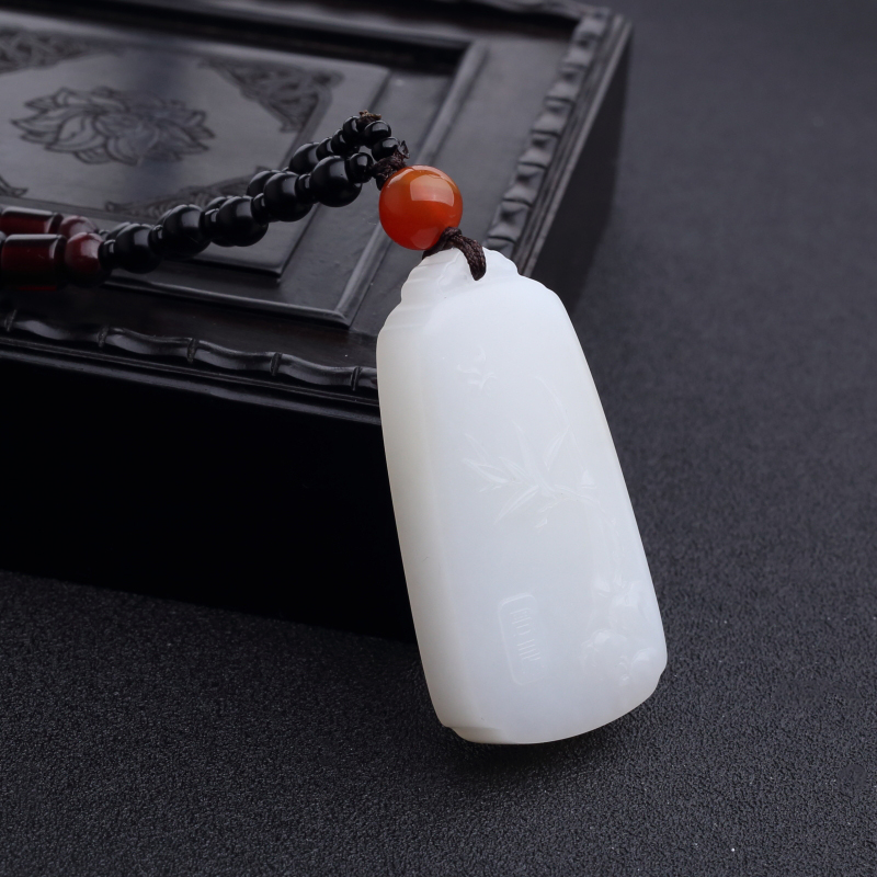 和田羊脂白玉山料竹报平安吊坠-红掌柜