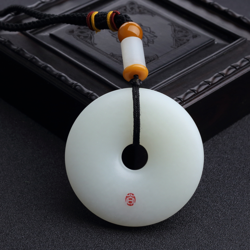 新疆和田青白玉山料平安扣吊坠-红掌柜