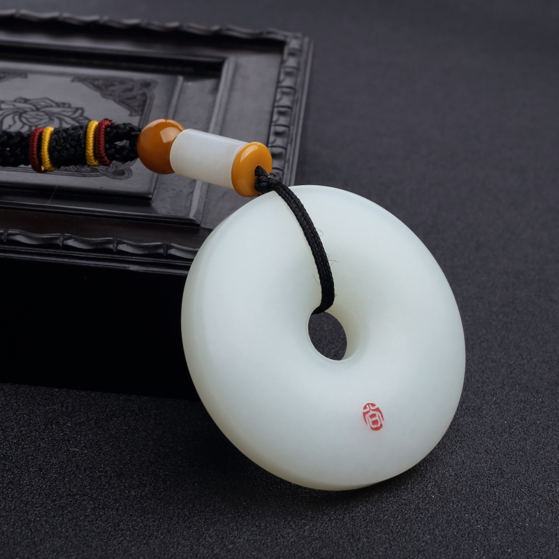 和田青白玉山料平安扣吊坠-红掌柜