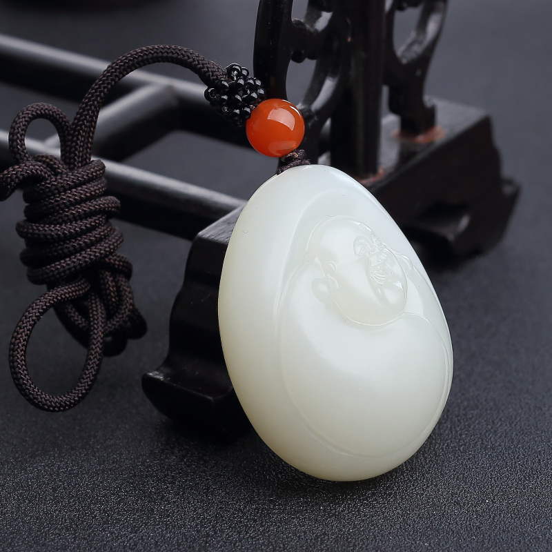 新疆和田白玉山料弥勒佛吊坠-红掌柜