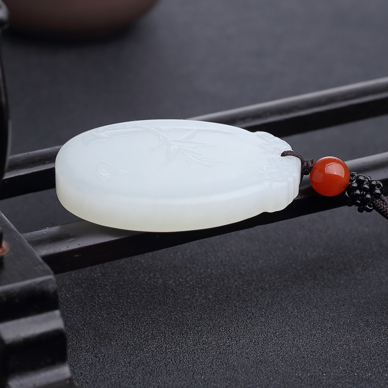 和田羊脂白玉步步高升吊坠-红掌柜