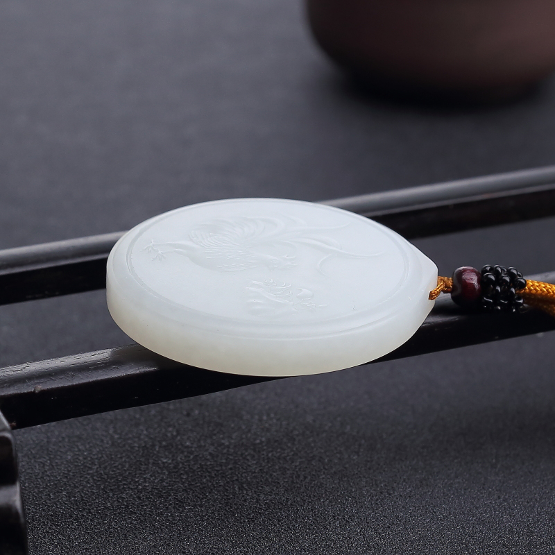 和田羊脂白玉吉运来临吊坠-红掌柜