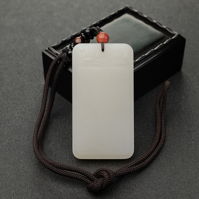 新疆山料和田羊脂白玉无事牌吊坠-红掌柜