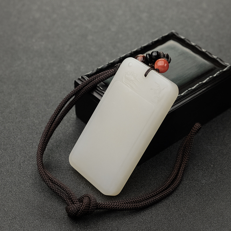 山料和田羊脂白玉无事牌吊坠-红掌柜