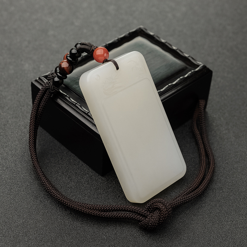 新疆和田羊脂白玉无事牌吊坠-红掌柜