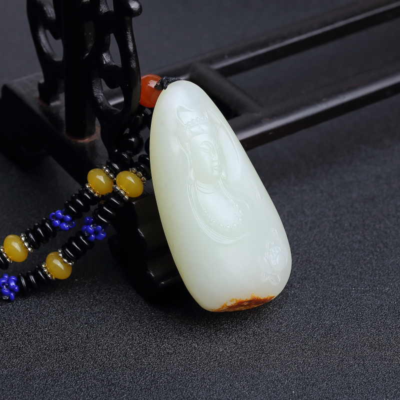 新疆和田白玉山料观音吊坠-红掌柜