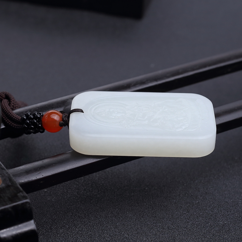 新疆和田羊脂白玉山料吊坠-红掌柜