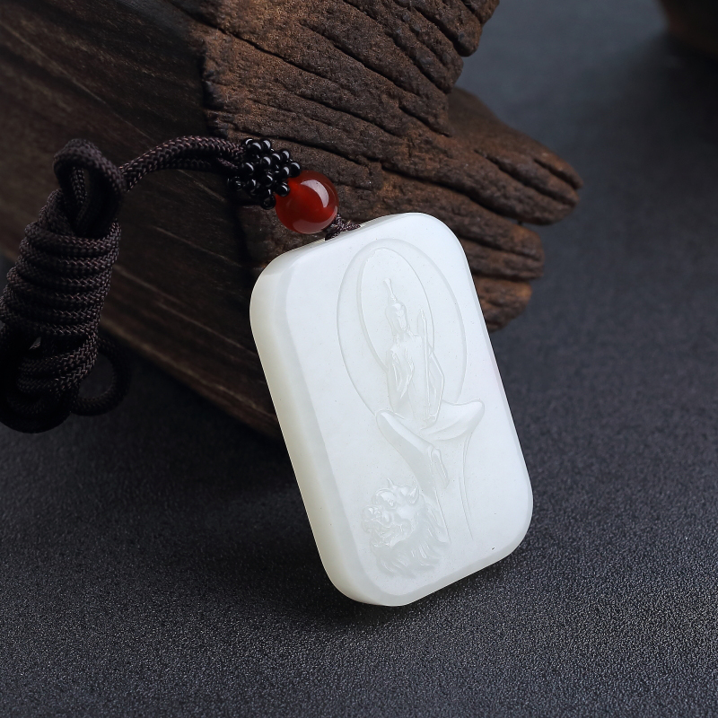 和田白玉山料文殊菩萨吊坠-红掌柜