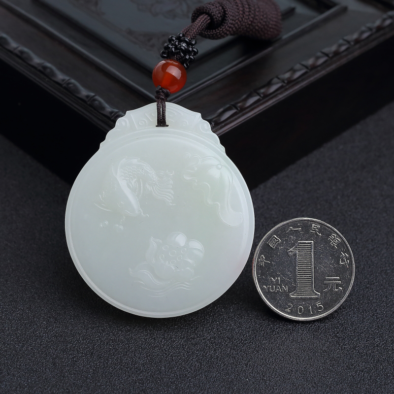 天然新疆和田白玉山料连年有余吊坠-红掌柜