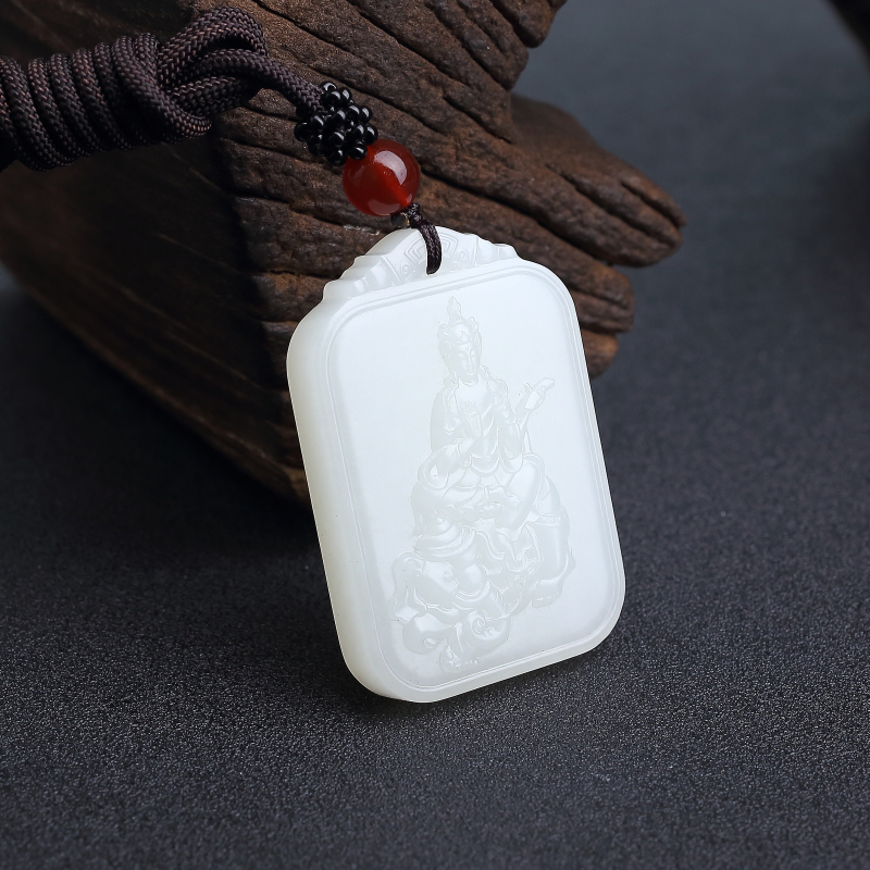 和田羊脂白玉山料普贤菩萨吊坠-红掌柜