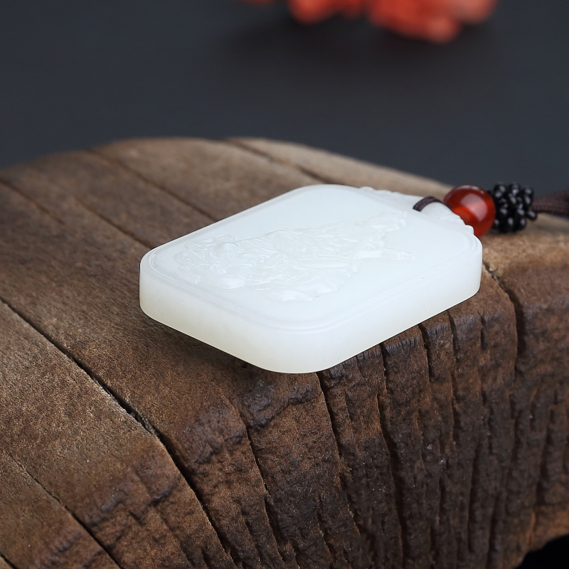 和田羊脂白玉吊坠-红掌柜