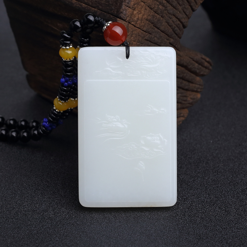 山料和田白玉山水意境牌吊坠-红掌柜