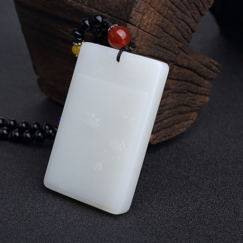 天然和田白玉山水意境牌吊坠-红掌柜