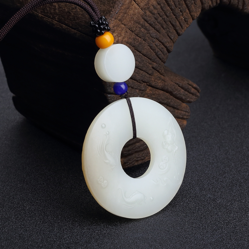 山料和田玉连年有余平安扣吊坠-红掌柜