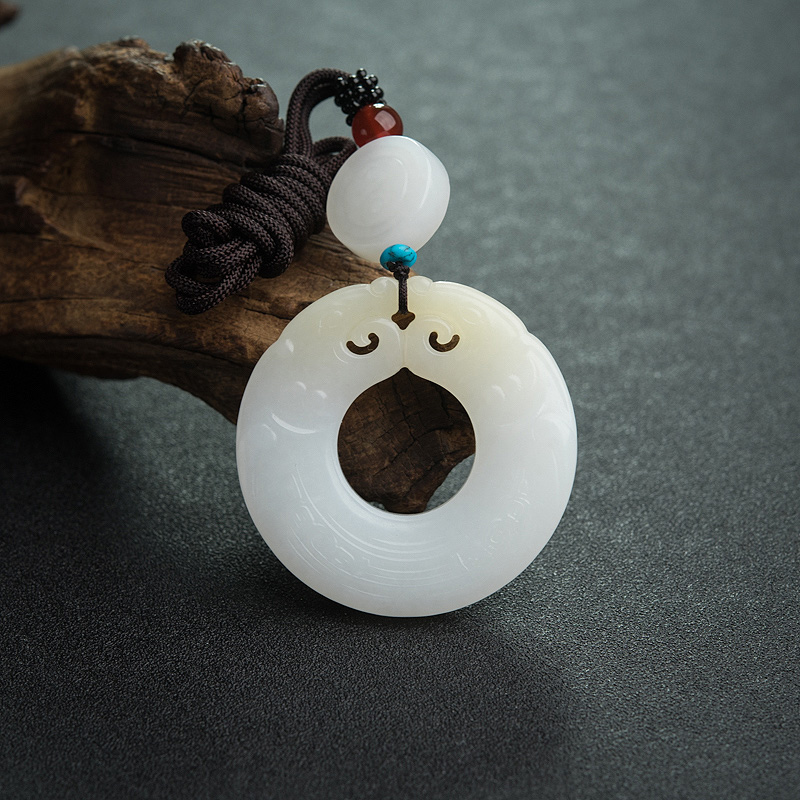 山料和田羊脂白玉双龙扣吊坠-红掌柜