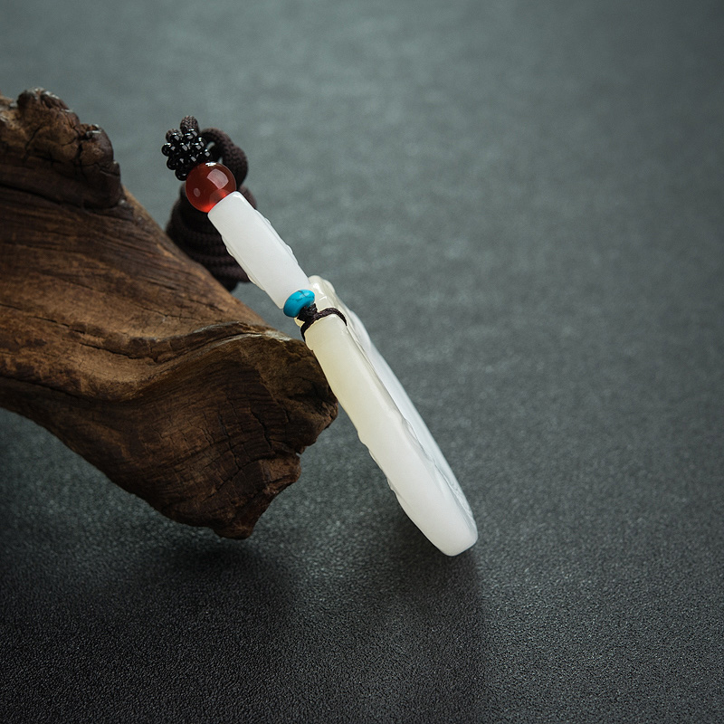 天然和田玉双龙扣吊坠-红掌柜