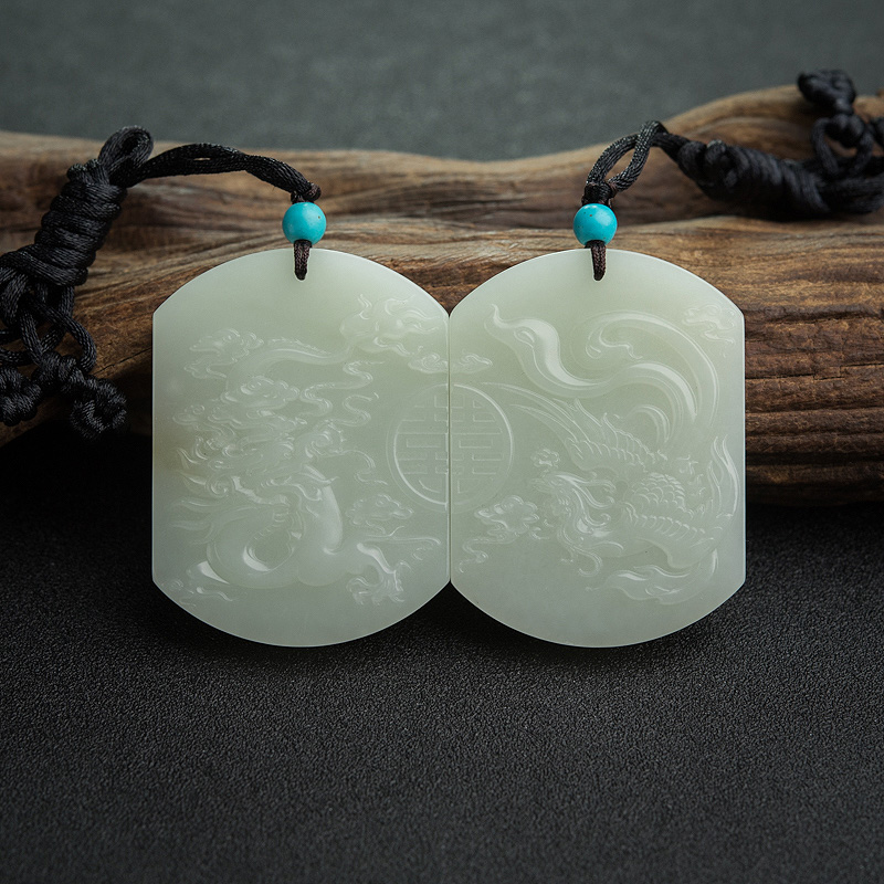 山料和田白玉龙凤呈祥吊坠-红掌柜