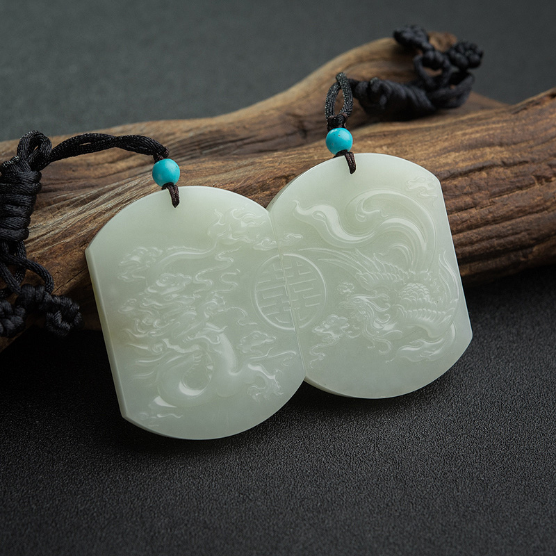 天然山料和田白玉龙凤呈祥吊坠-红掌柜