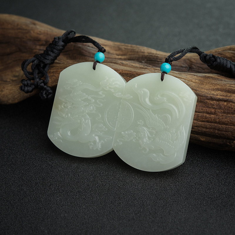 和田白玉龙凤呈祥吊坠-红掌柜