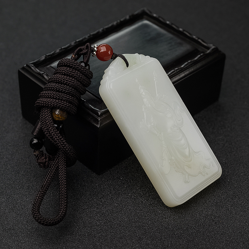 山料和田白玉关公牌吊坠-红掌柜