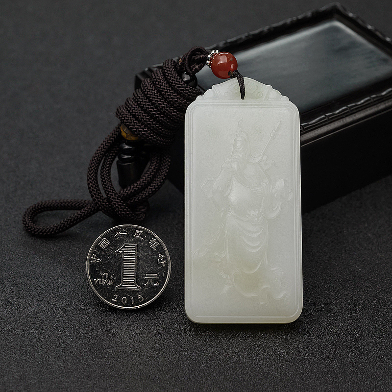 俄罗斯和田玉关公牌吊坠-红掌柜