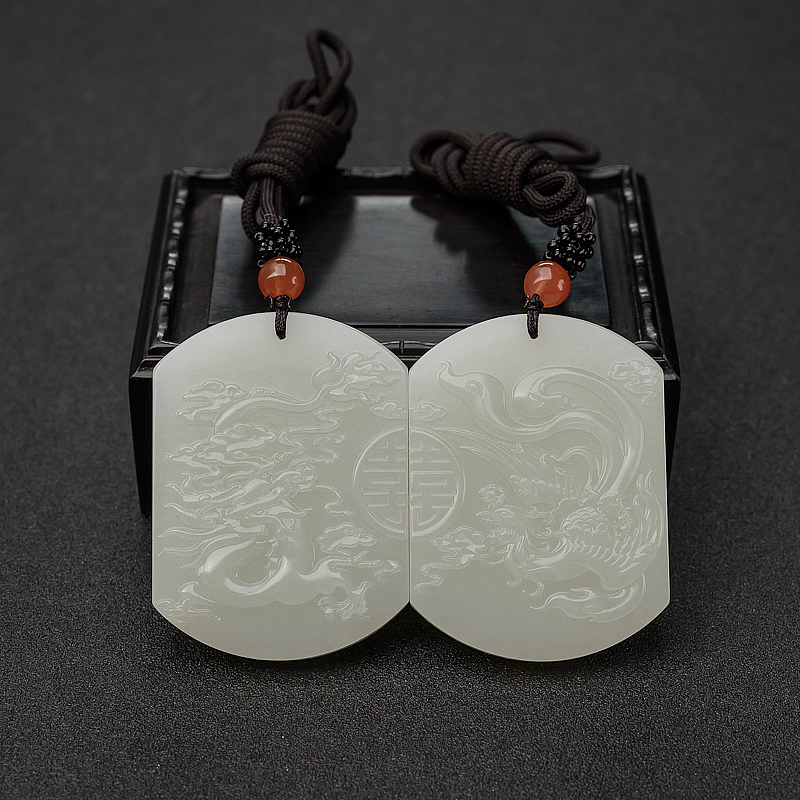 山料和田白玉龙凤呈祥吊坠-红掌柜