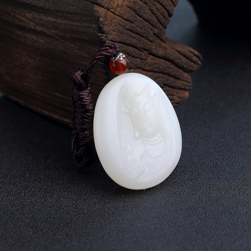 山料和田羊脂白玉观音吊坠-红掌柜