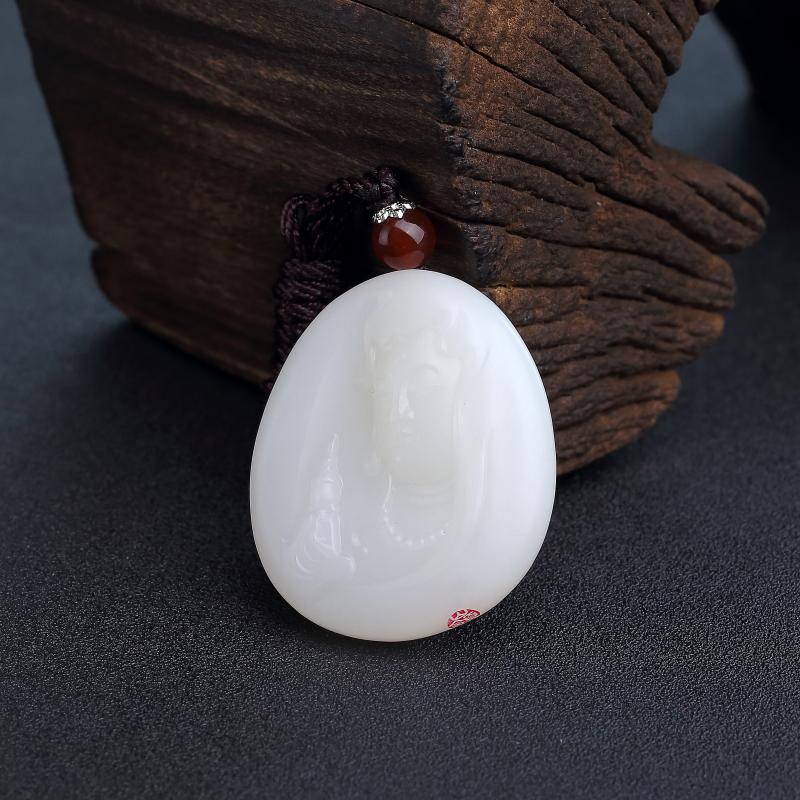 天然和田羊脂白玉观音吊坠-红掌柜