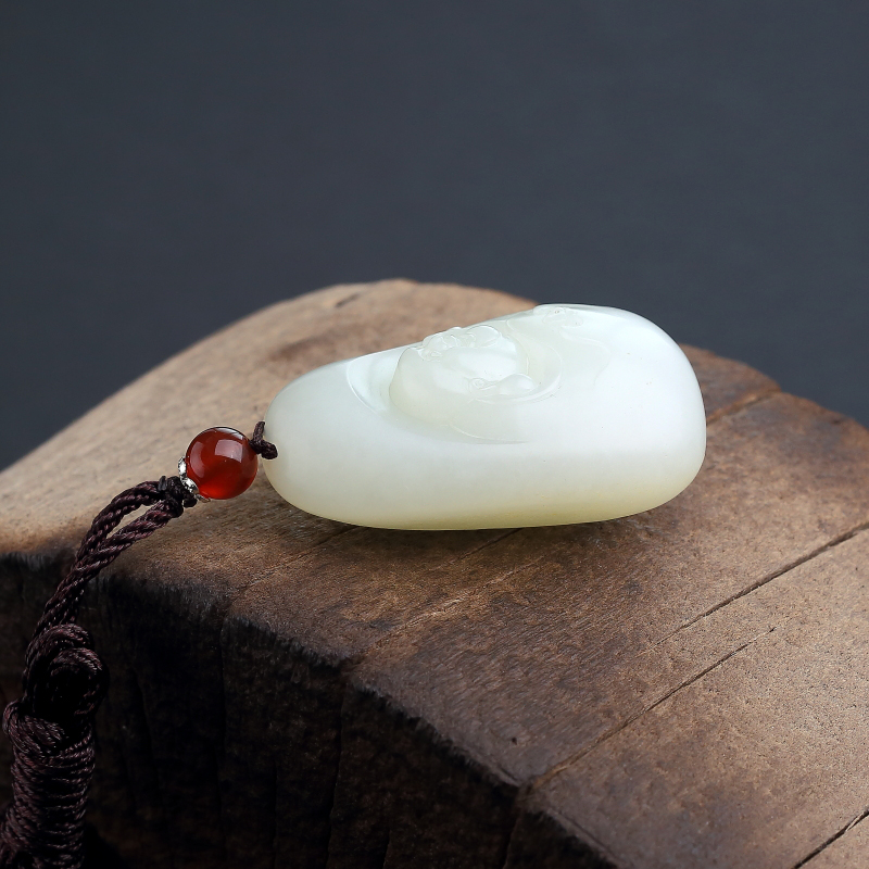 天然山料和田羊脂白玉吊坠-红掌柜