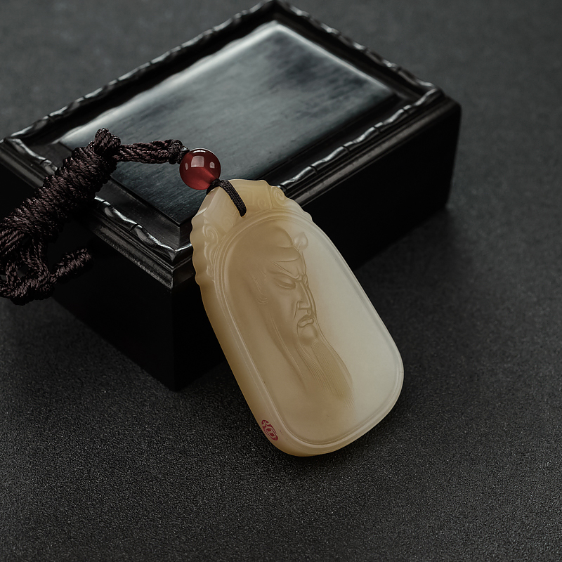 山料和田玉关公吊坠-红掌柜