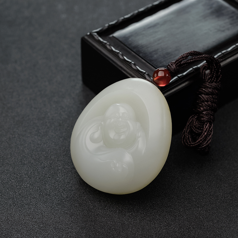 和田白玉弥勒佛吊坠-红掌柜