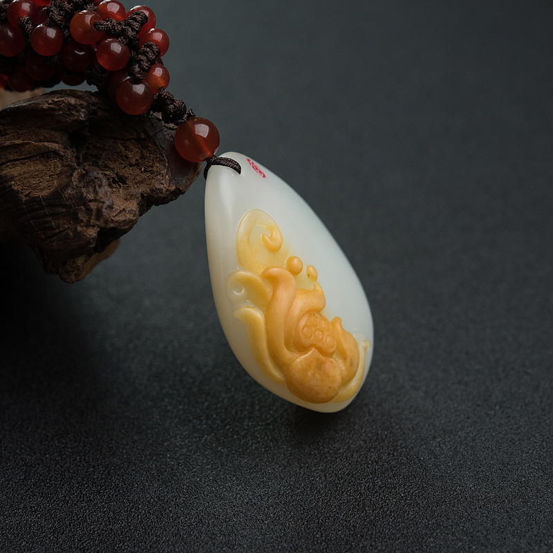 天然和田玉一品清廉吊坠-红掌柜