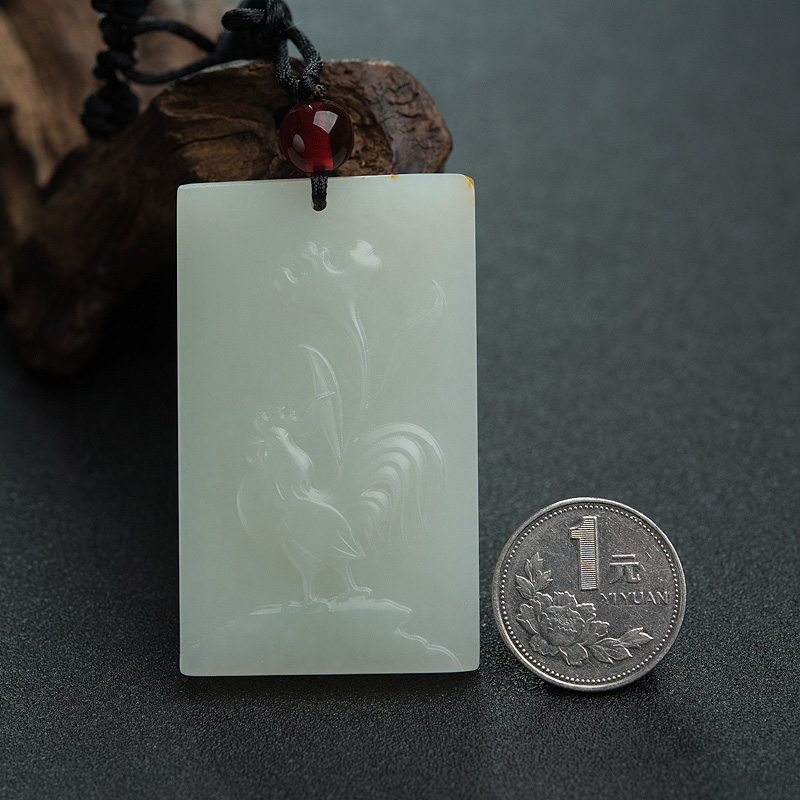 新疆和田白玉鸡牌吊坠-红掌柜