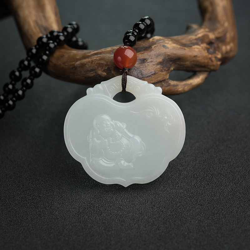 山料和田白玉弥勒佛吊坠-红掌柜