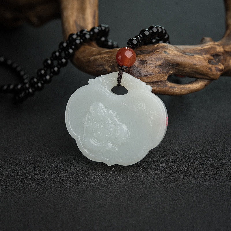 山料和田玉弥勒佛吊坠-红掌柜