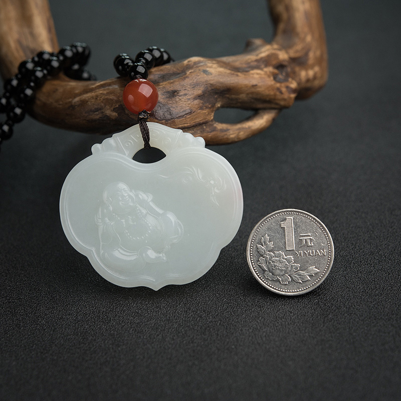 和田白玉弥勒佛吊坠-红掌柜