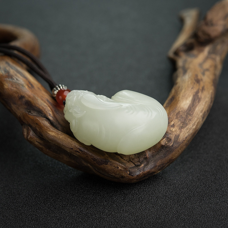 俄罗斯和田青白玉貔貅吊坠-红掌柜