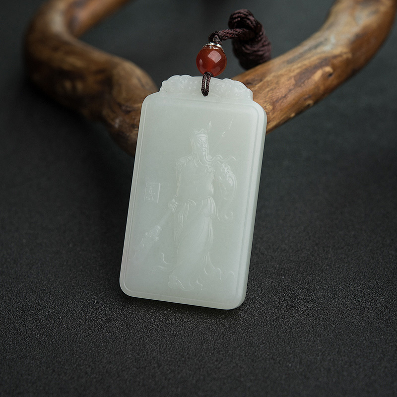 山料和田玉关公吊坠-红掌柜