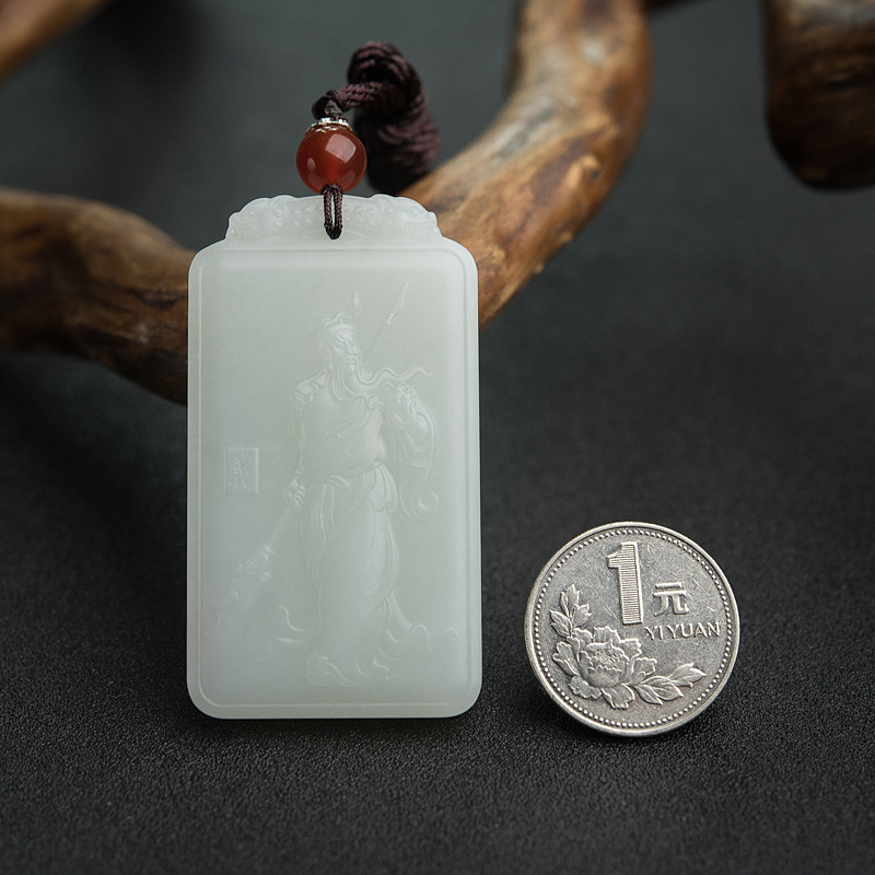 和田青白玉关公吊坠-红掌柜