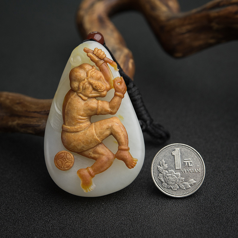 天然和田玉金榜题名吊坠-红掌柜