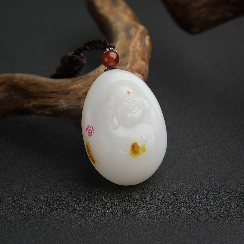 和田白玉弥勒佛吊坠-红掌柜