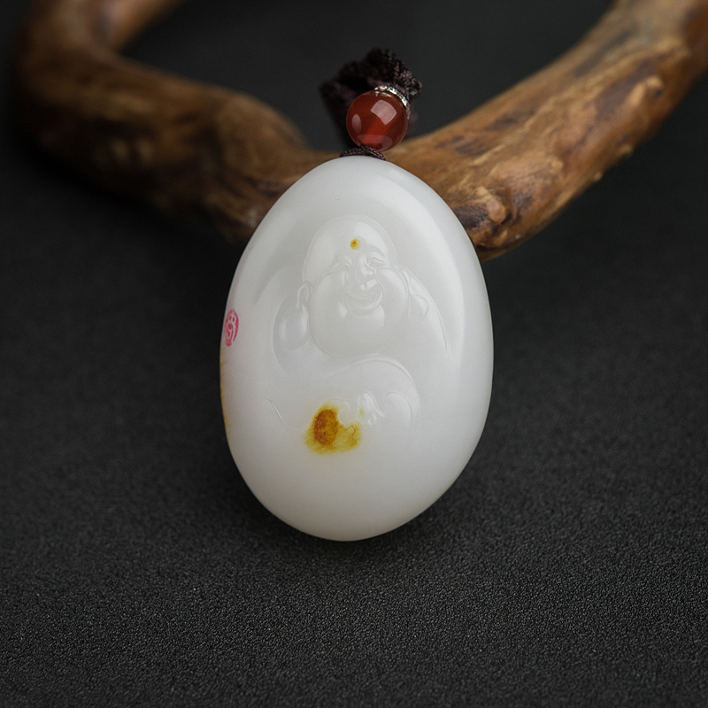 俄罗斯和田白玉弥勒佛吊坠