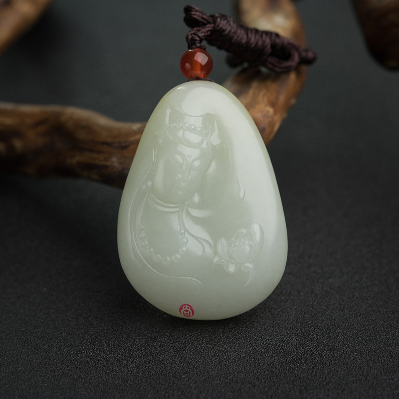 山料和田青白玉观音吊坠-红掌柜