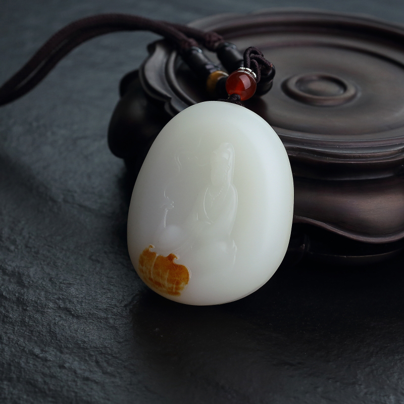 山料和田羊脂白玉观音吊坠-红掌柜