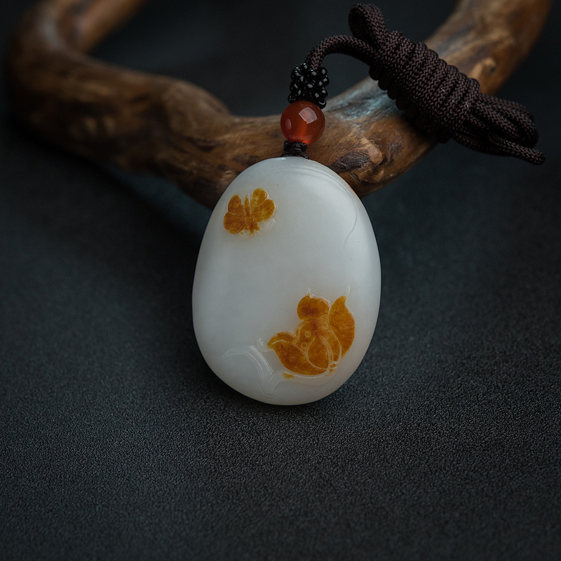 山料和田玉蝶恋花吊坠-红掌柜