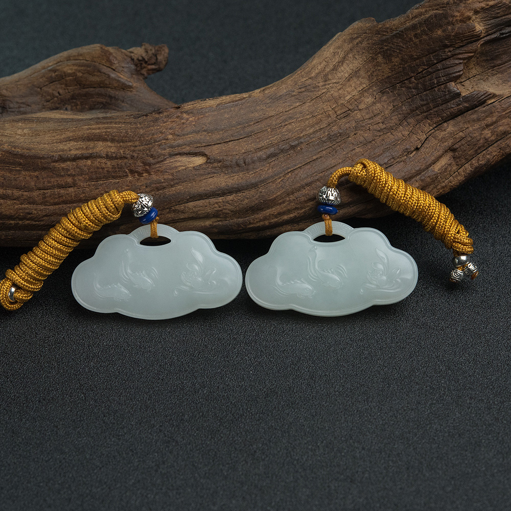 山料和田白玉年年有余如意锁吊坠(两件）-红掌柜