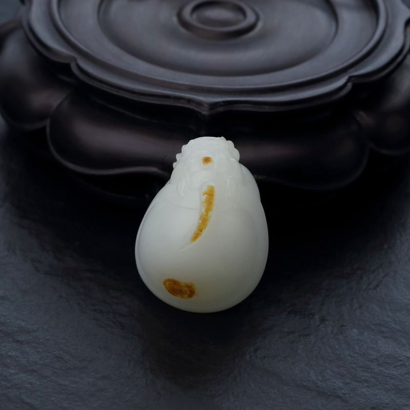 新疆天然山料和田羊脂白玉龙龟吊坠-红掌柜