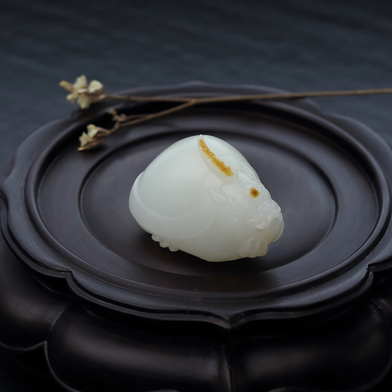 天然山料和田羊脂白玉龙龟吊坠-红掌柜